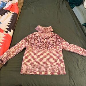 LOFT Pink and Cream Turtleneck Sweater